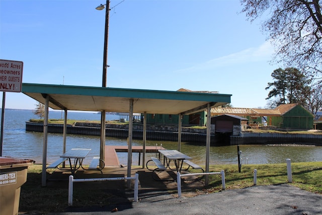 view of dock with a water view