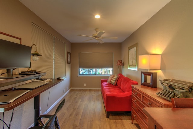 interior space featuring light hardwood / wood-style flooring and ceiling fan