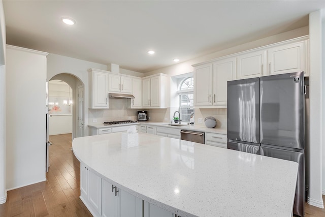 509 Christie Xing, Celina, TX 75009 - kitchen featuring tasteful backsplash, stainless steel appliances, a center island, and white cabinets