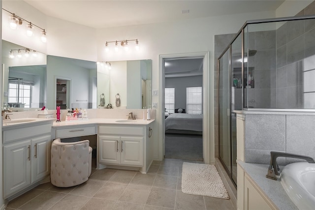 509 Christie Xing, Celina, TX 75009 - bathroom featuring walk in shower, vanity, and tile patterned flooring