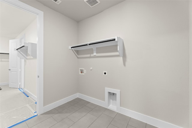 laundry room with hookup for an electric dryer, hookup for a gas dryer, laundry area, washer hookup, and visible vents