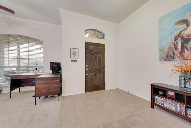 foyer entrance featuring ornamental molding and light tile patterned floors