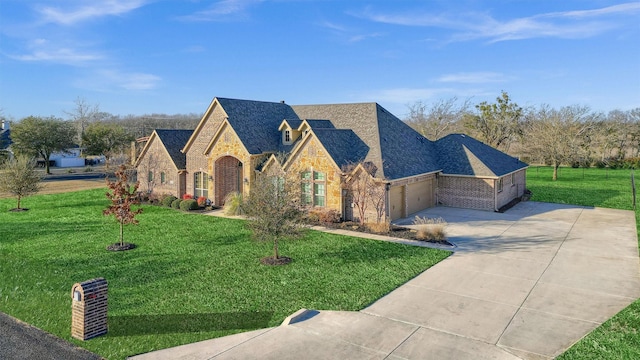 view of front facade featuring a garage and a front yard