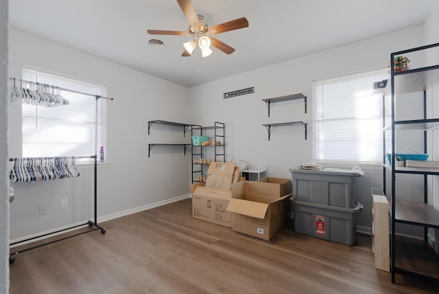 storage area with ceiling fan