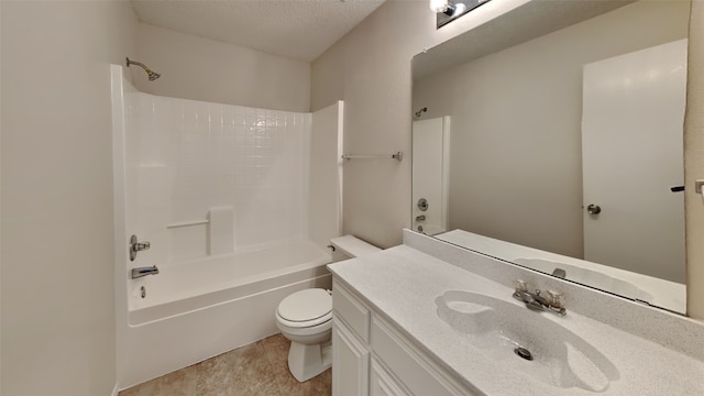 full bathroom with vanity, toilet, shower / bathing tub combination, and a textured ceiling