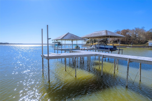 view of dock with a water view