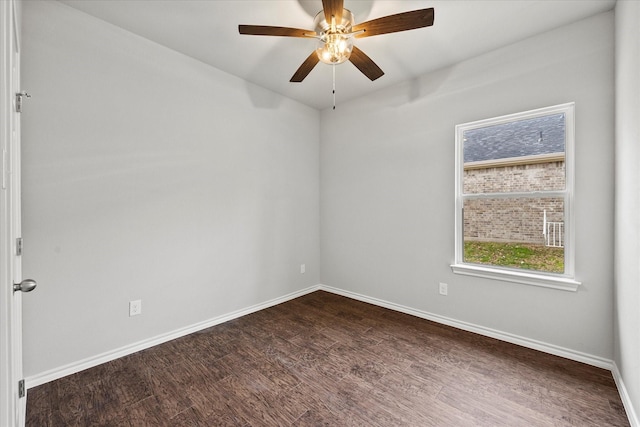 empty room with ceiling fan and hardwood / wood-style floors