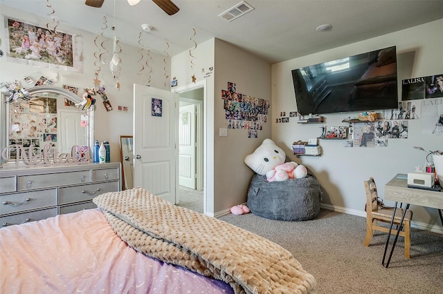 bedroom with carpet floors and ceiling fan