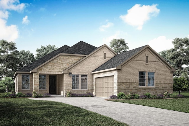 view of front of home featuring a garage and a front lawn