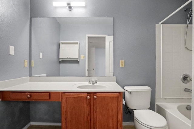 full bathroom with shower / tub combination, vanity, and toilet