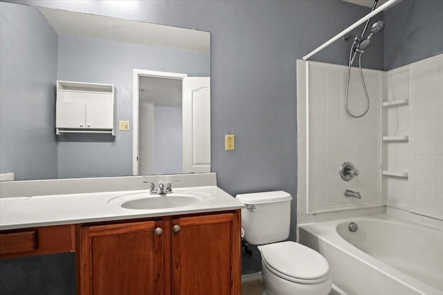 full bathroom featuring vanity, toilet, and washtub / shower combination