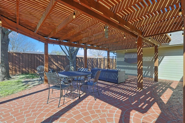 view of patio / terrace featuring an outdoor living space and a pergola