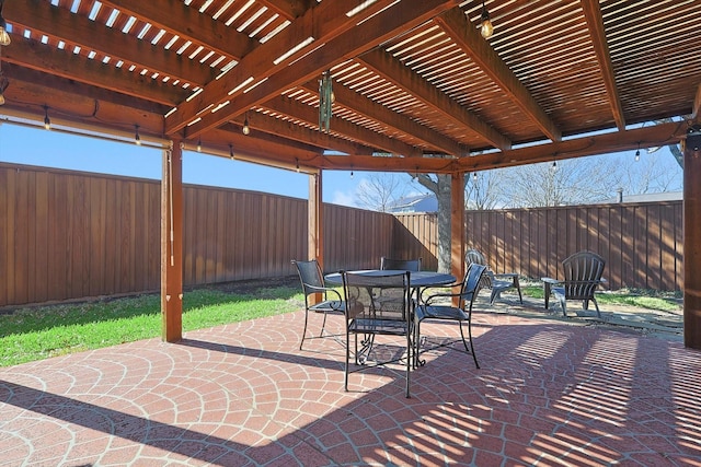 view of patio featuring a pergola