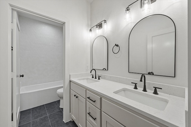 full bathroom with tile patterned flooring, vanity, shower / bathing tub combination, and toilet