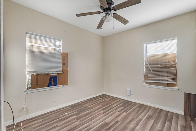 unfurnished room featuring wood-type flooring and ceiling fan