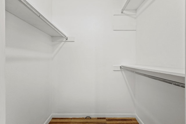 walk in closet with hardwood / wood-style floors