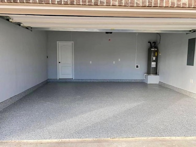 garage with electric panel and electric water heater