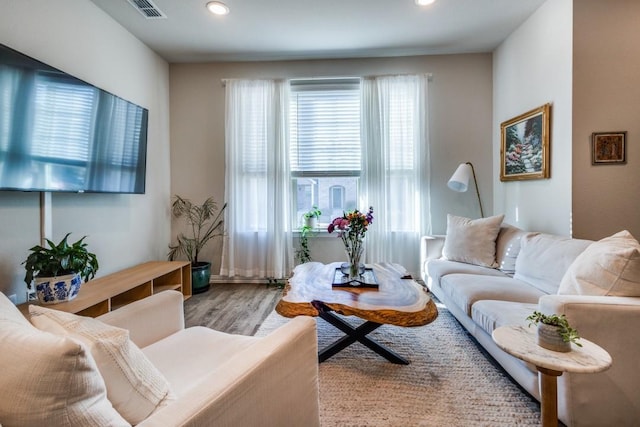 living room with light wood-type flooring