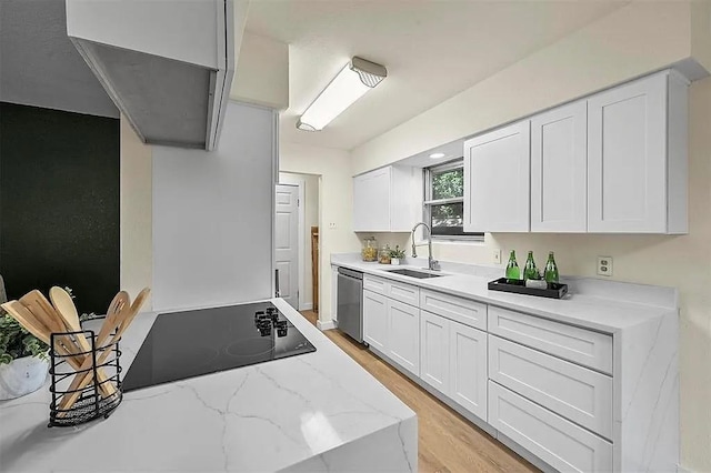 kitchen featuring white cabinetry, dishwasher, and sink