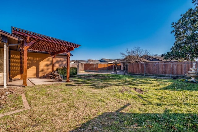 view of yard featuring a pergola and a patio