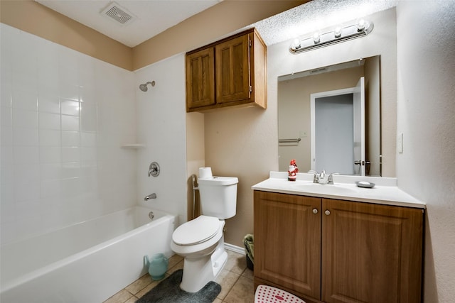 full bathroom featuring vanity, tile patterned floors, toilet, and shower / bath combination