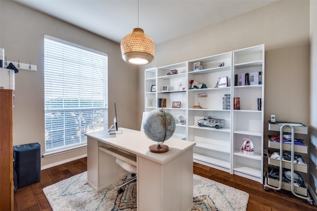 home office featuring dark hardwood / wood-style flooring