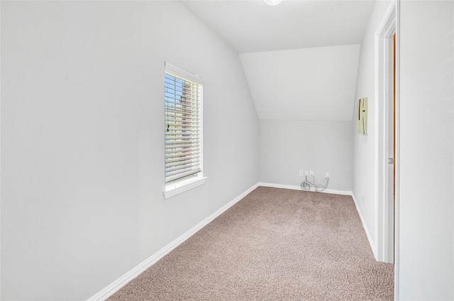 additional living space with lofted ceiling and carpet