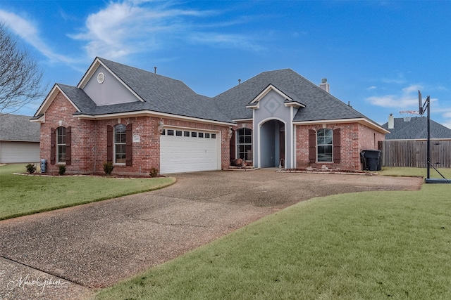 view of front facade featuring a garage and a front yard