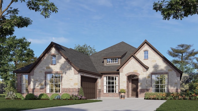 view of front of house with a garage and a front yard