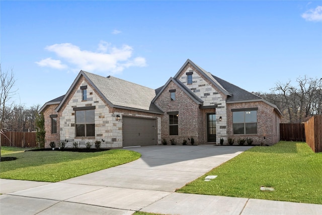 view of front of house with a garage and a front lawn