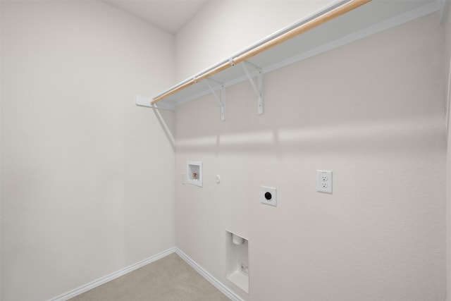 371 Freestall Dr, Midlothian, TX 76065 - washroom featuring electric dryer hookup, hookup for a washing machine, gas dryer hookup, light colored carpet, and baseboards