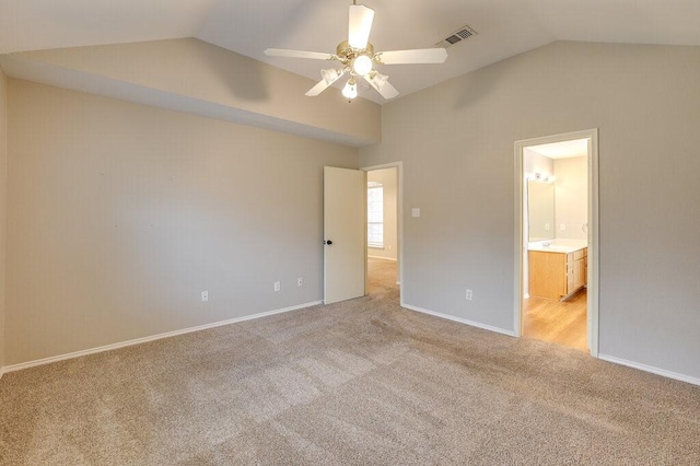 1013 Caleb St, Burleson, TX 76028 - unfurnished bedroom with lofted ceiling, carpet floors, ceiling fan, and ensuite bath
