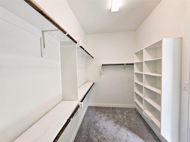 spacious closet featuring dark colored carpet