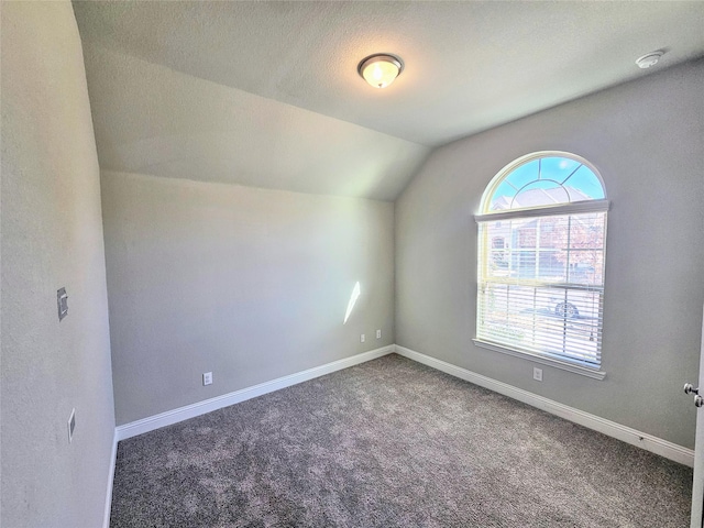 bonus room featuring vaulted ceiling, carpet, and a textured ceiling