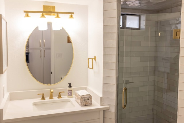 bathroom featuring vanity and walk in shower