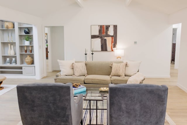 living room featuring vaulted ceiling and light hardwood / wood-style floors