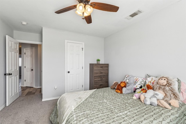 bedroom with carpet floors and ceiling fan