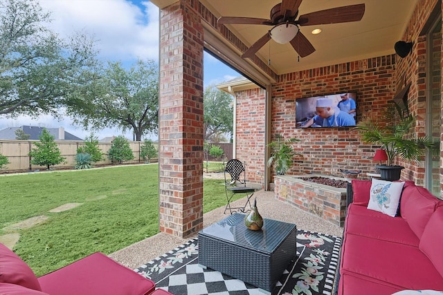 view of patio / terrace with outdoor lounge area and ceiling fan