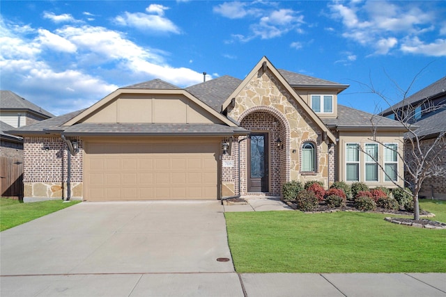 view of front of property featuring a garage and a front yard