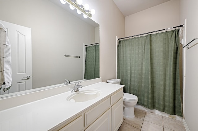 bathroom featuring vanity, tile patterned floors, and a shower with shower curtain