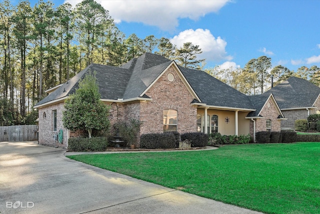 view of front of home with a front lawn