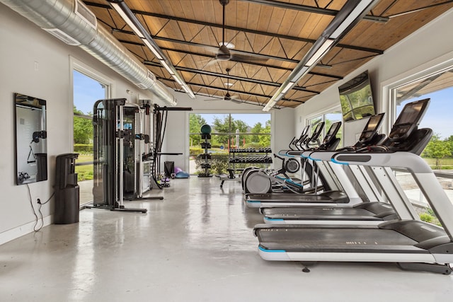 gym with wood ceiling