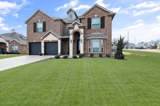 view of front of property with a garage and a front yard