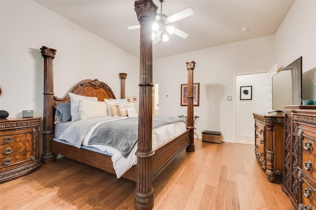 bedroom featuring ceiling fan and light hardwood / wood-style floors