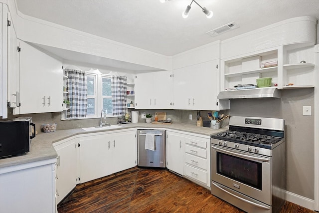 kitchen with white cabinetry, stainless steel appliances, dark hardwood / wood-style floors, and sink