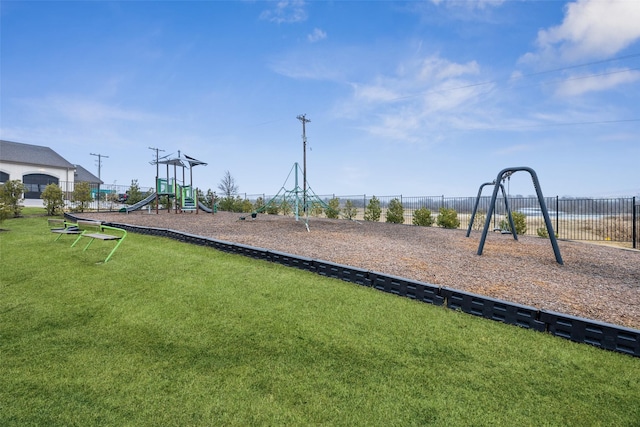 view of jungle gym with a lawn