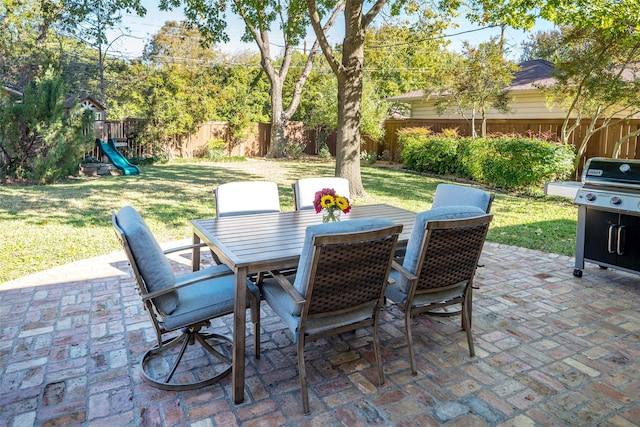 view of patio / terrace featuring a playground