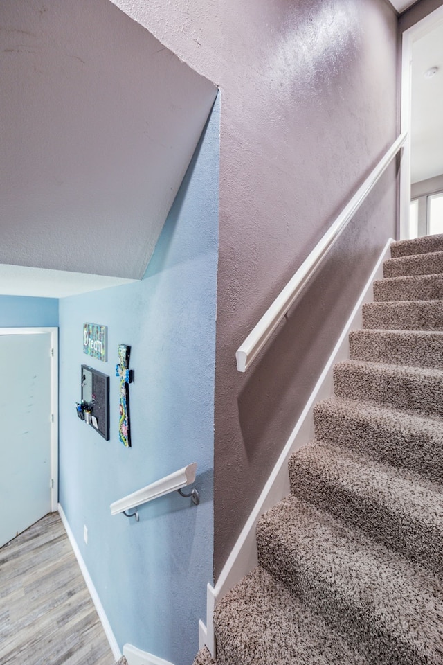 stairs with hardwood / wood-style floors