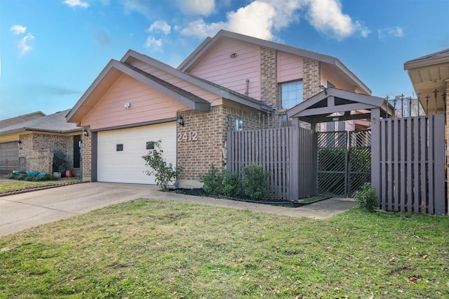 view of front facade with a garage and a front lawn