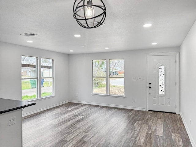 foyer entrance with plenty of natural light and wood-type flooring